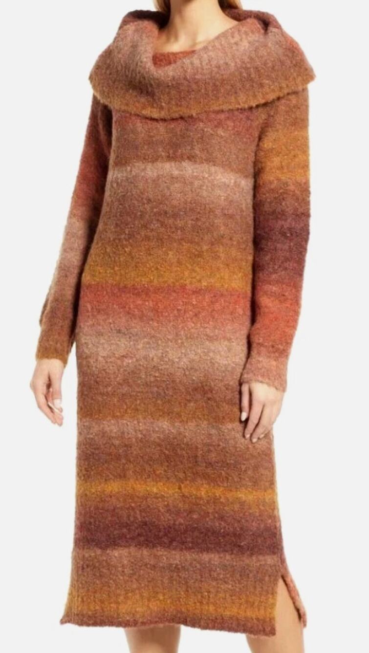 Caslon Ombré Striped Knit Long Sleeve Midi Sweater Dress Orange Brown Size XS/ S